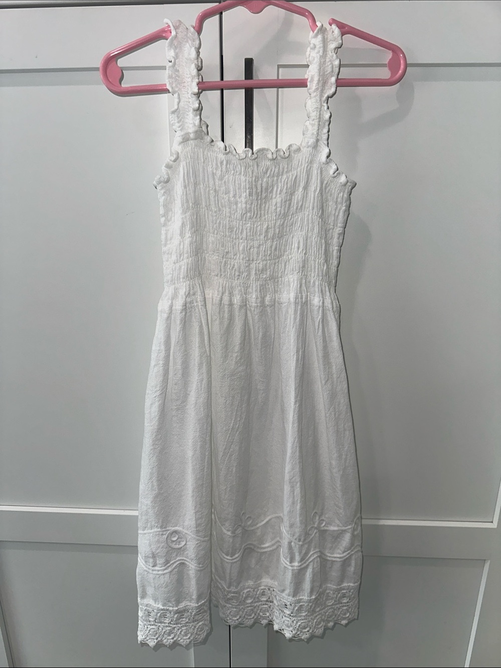Girls adorable dress. surf style White Smocked Midi with Lace Hem
